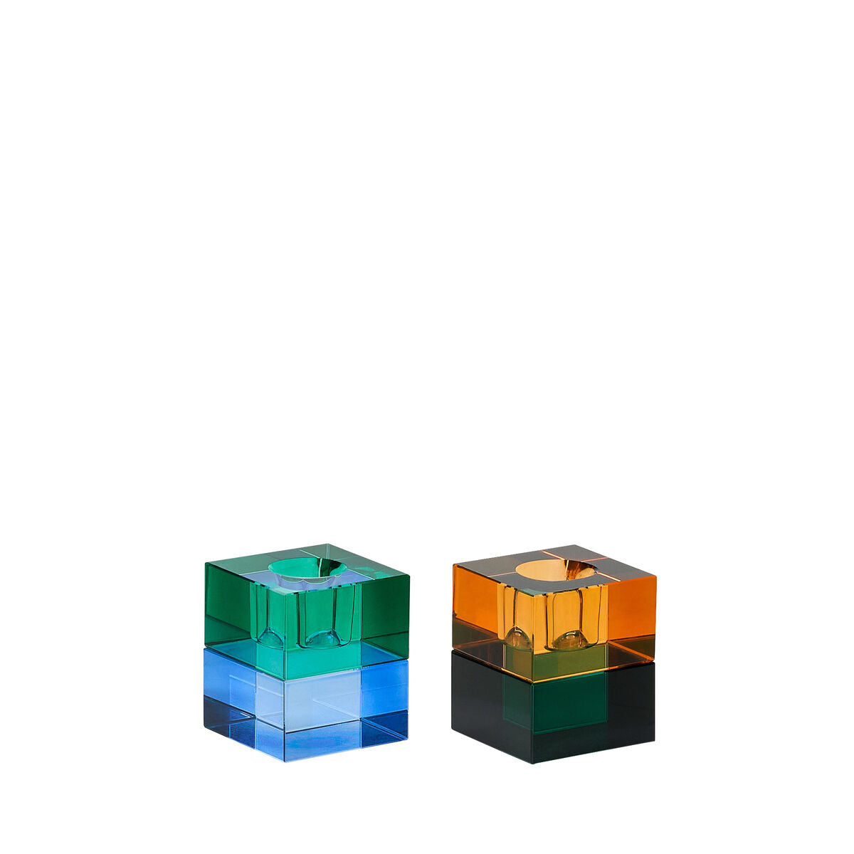 Block Candleholders - Green/Blue & Orange/Green - Set of 2
