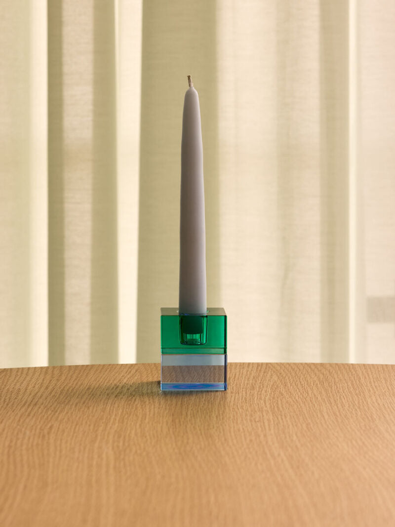 Block Candleholders - Green/Blue & Orange/Green - Set of 2