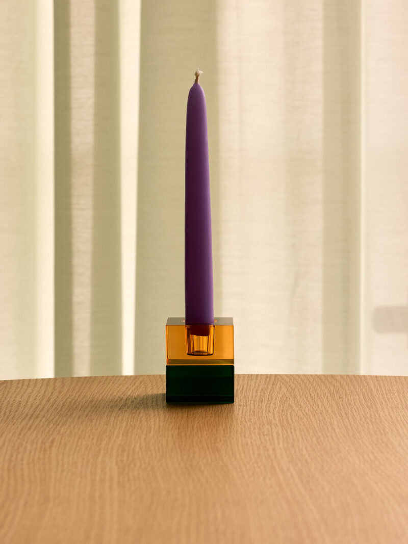 Block Candleholders - Green/Blue & Orange/Green - Set of 2