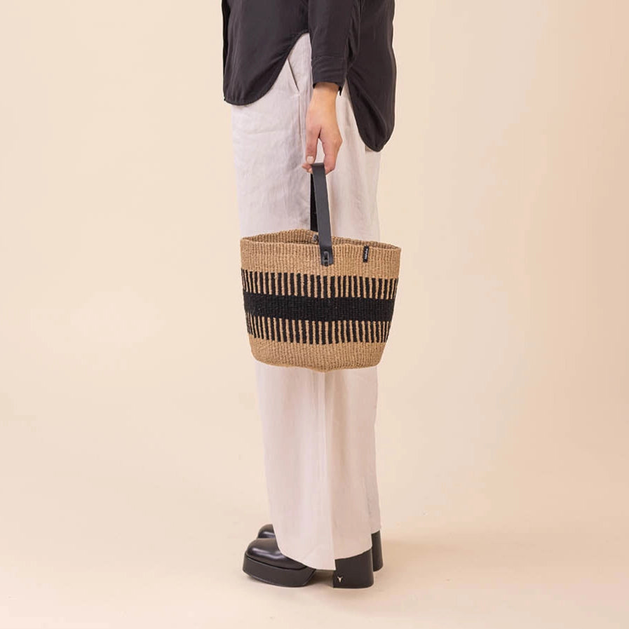Pamba Basket - Black Rib Weave with Handle - Small