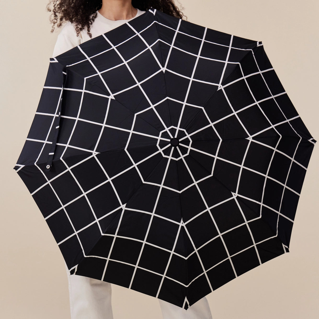 Black Grid Pattern Eco-Friendly Duck Handle Umbrella