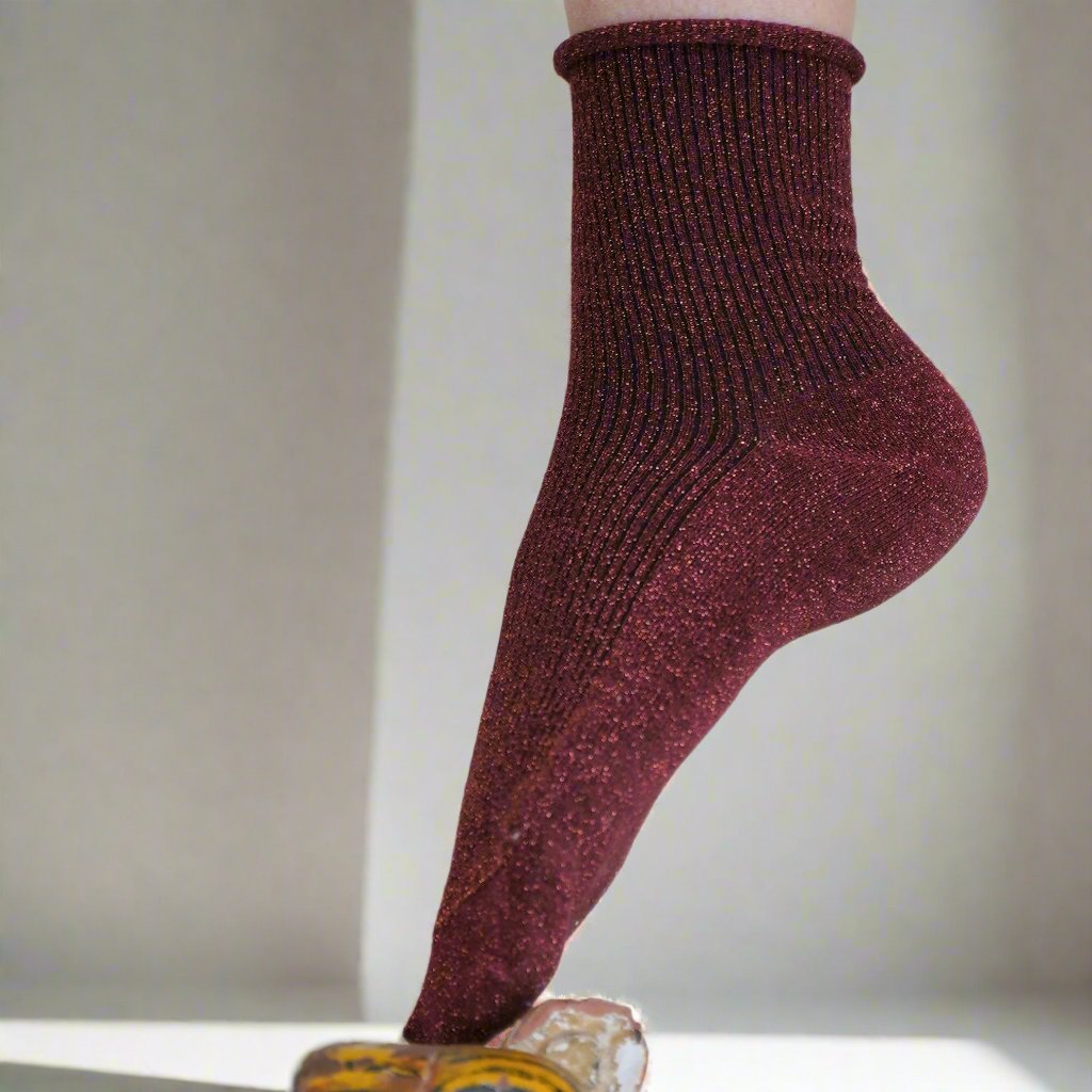 Glitter Lurex Socks in Eco-Friendly Lyocell - Red