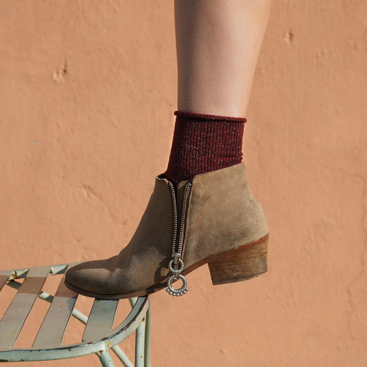 Glitter Lurex Socks in Eco-Friendly Lyocell - Red