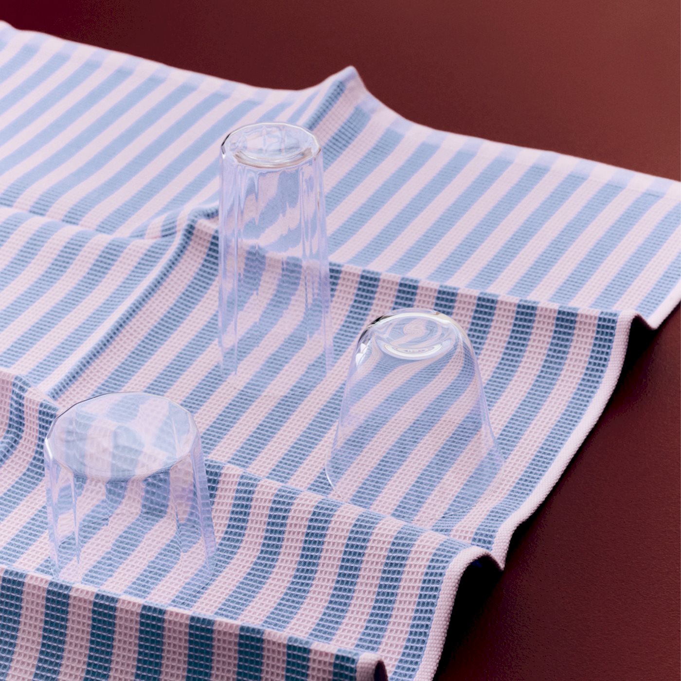Organic Canteen Tea Towel - W52 x L80 - Sky Blue & Light Pink Block Stripe