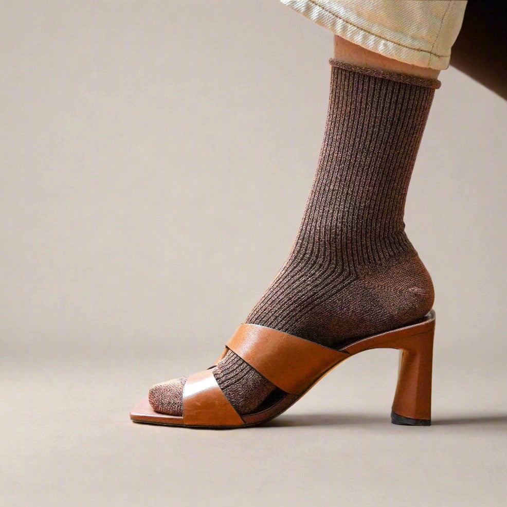 Glitter Lurex Socks in Eco-Friendly Lyocell - Camel Brown