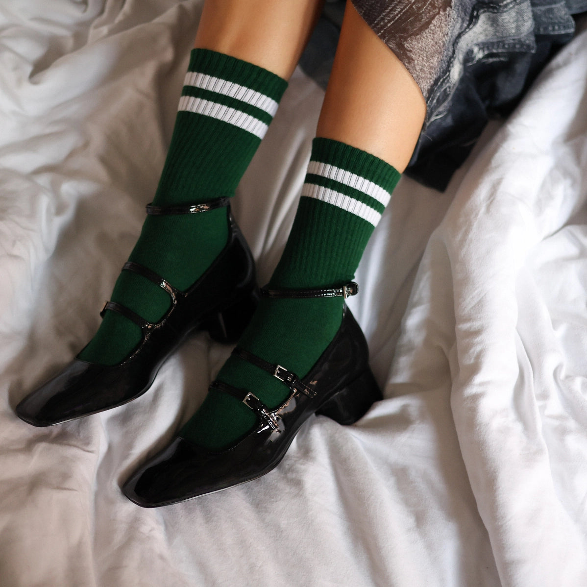 Organic Cotton Tennis Sport Socks - Green & White