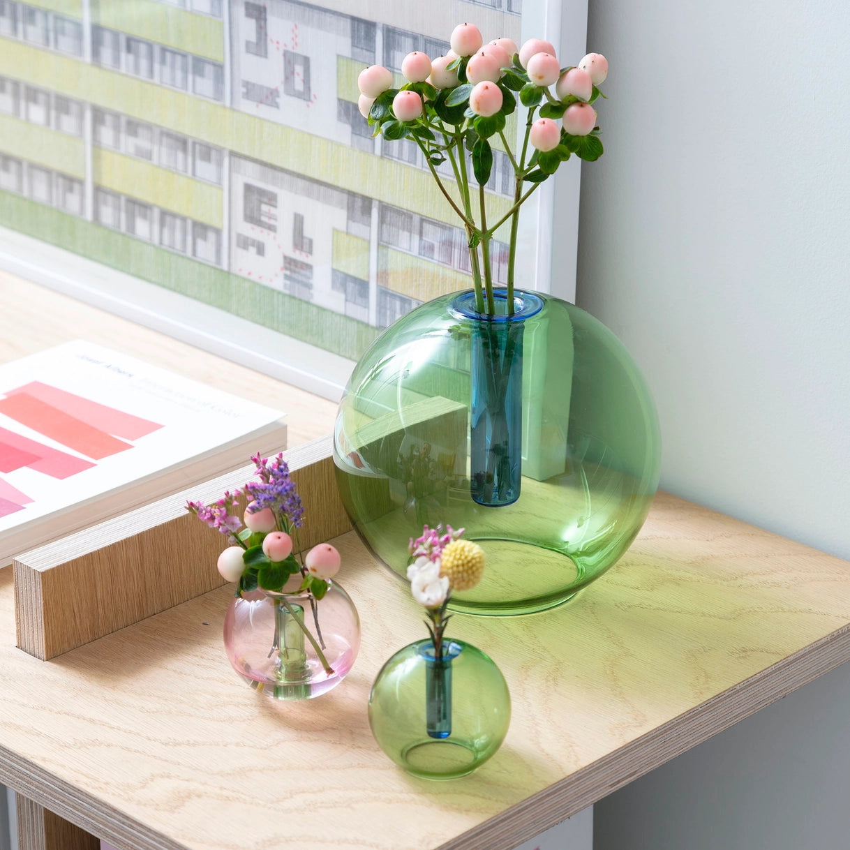 Bubble Glass Vase - Medium - Green & Blue