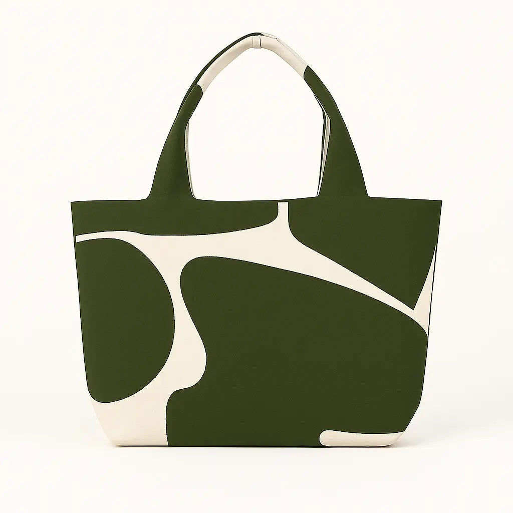 The Cow Knitted Tote - Green & White