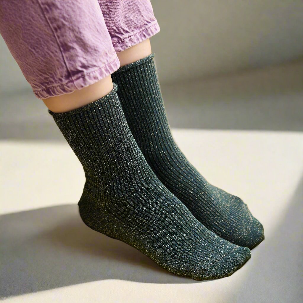 Glitter Lurex Socks in Eco-Friendly Lyocell - Green