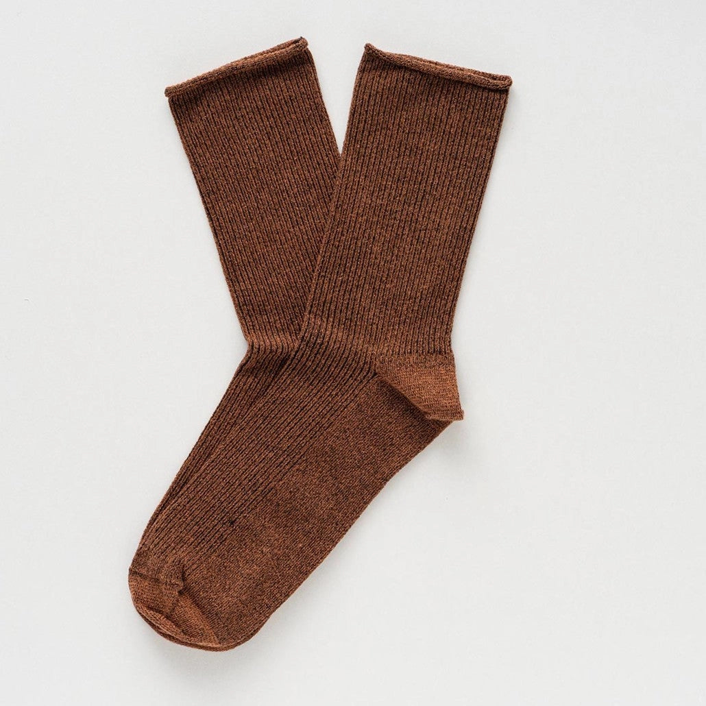 Glitter Lurex Socks in Eco-Friendly Lyocell - Camel Brown