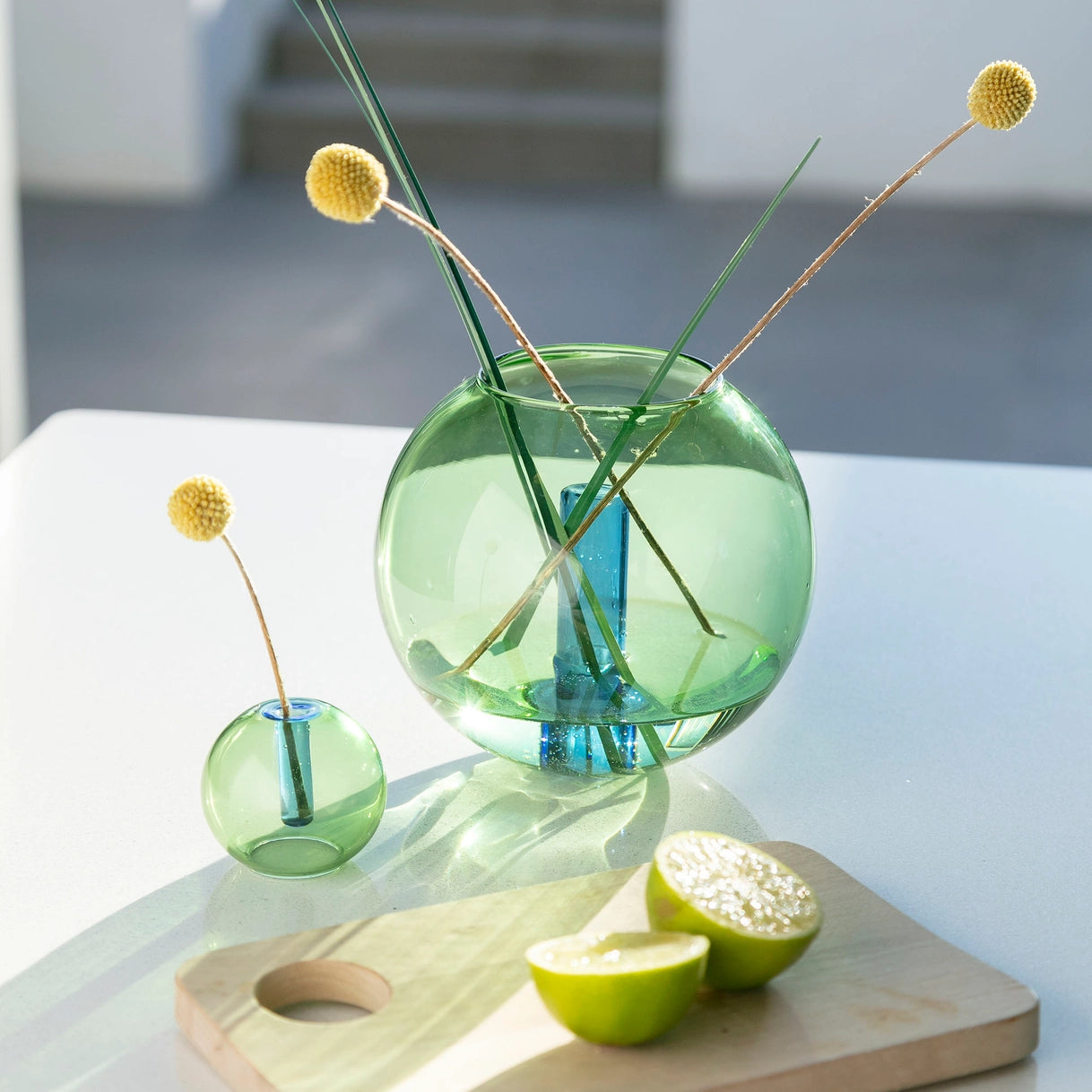 Bubble Glass Vase - Medium - Green & Blue