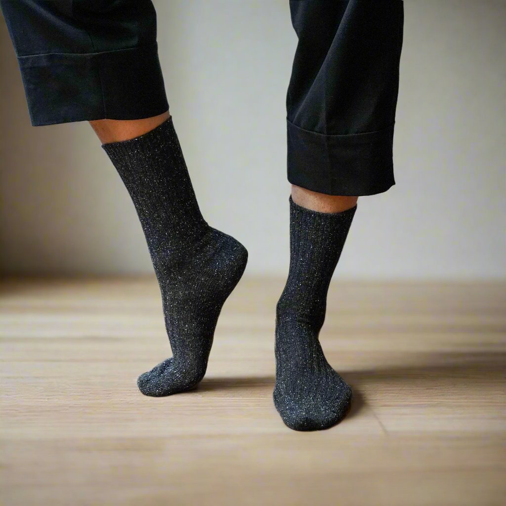 Silk & Wool Dust Star Socks - Black