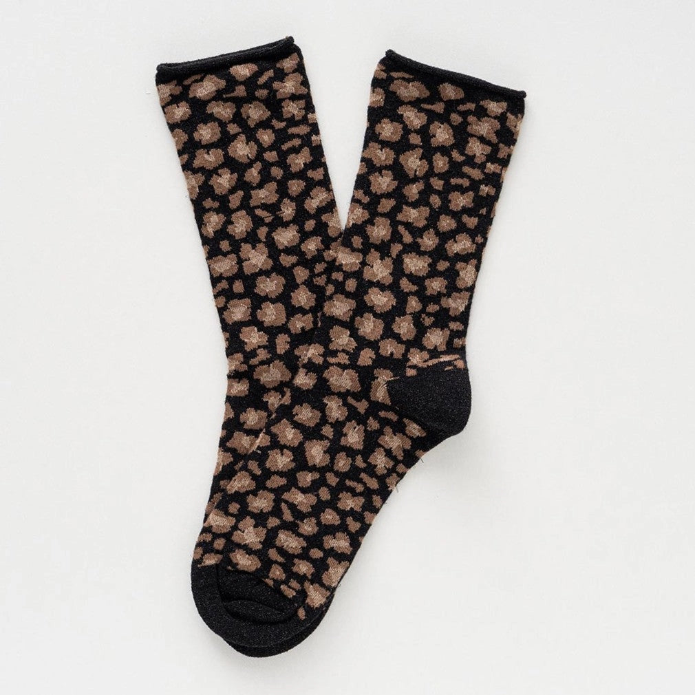 Glitter Lurex Socks in Eco-Friendly Lyocell - Leopard Black