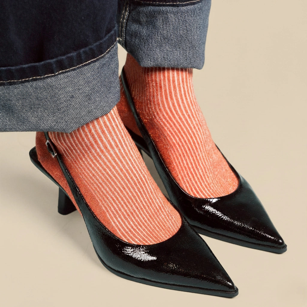 Glitter Lurex Socks in Eco-Friendly Lyocell - Brick
