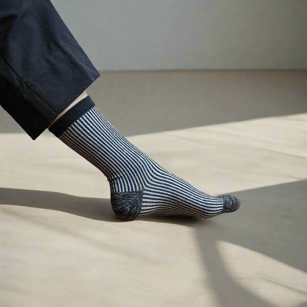 Glitter Lurex Socks in Eco-Friendly Lyocell - Stripes Black