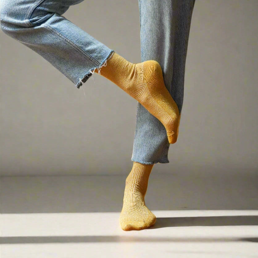 Glitter Lurex Socks in Eco-Friendly Lyocell - Mustard