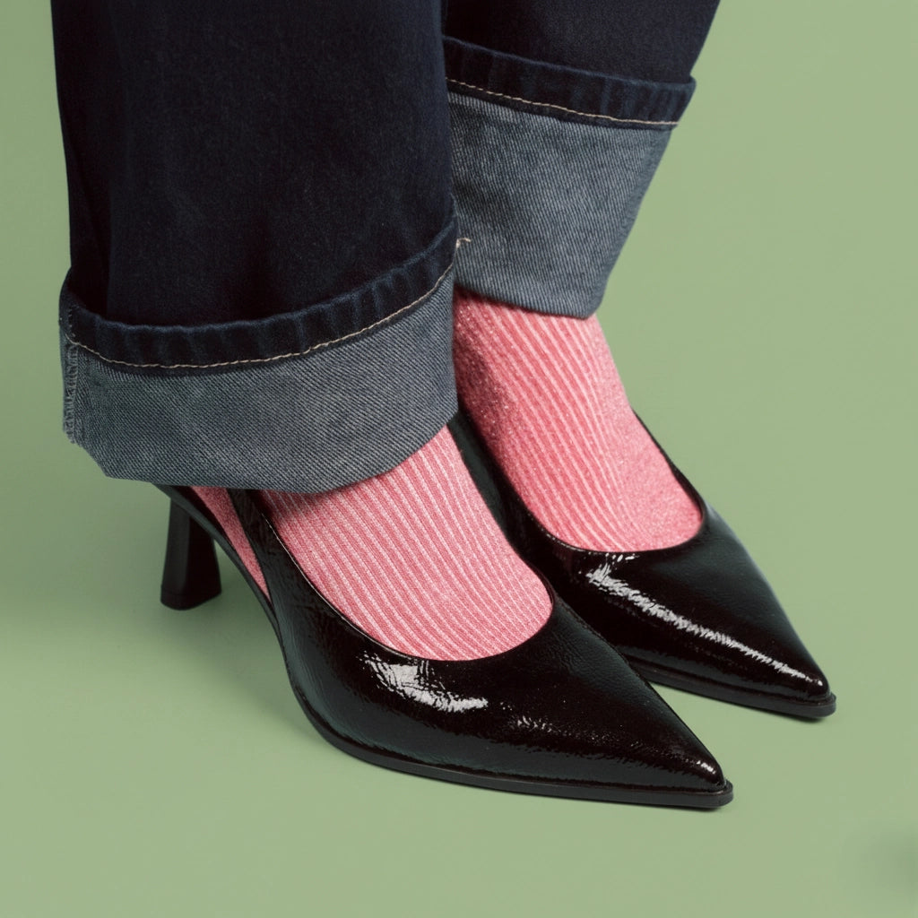 Glitter Lurex Socks in Eco-Friendly Lyocell - Strawberry Red