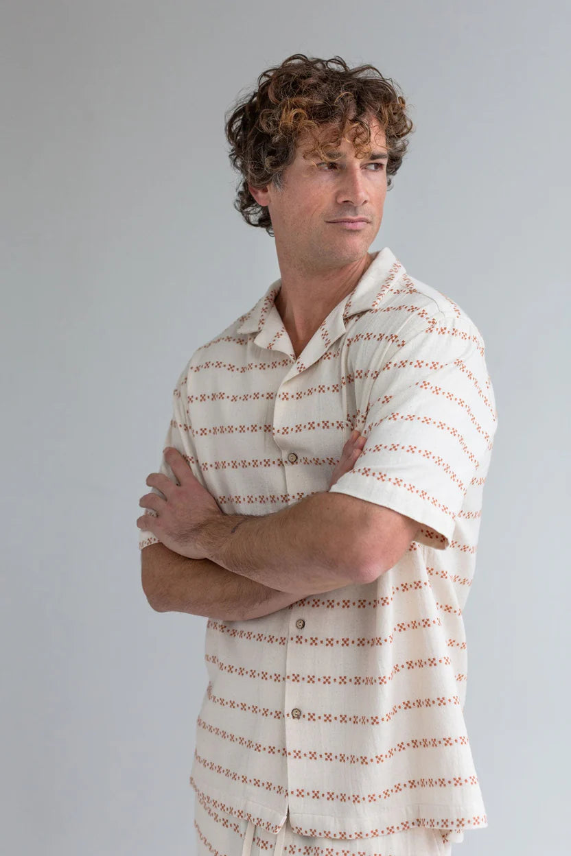 Heringsdorf Short Sleeved Shirt — Ecru/Adobe Jacquard