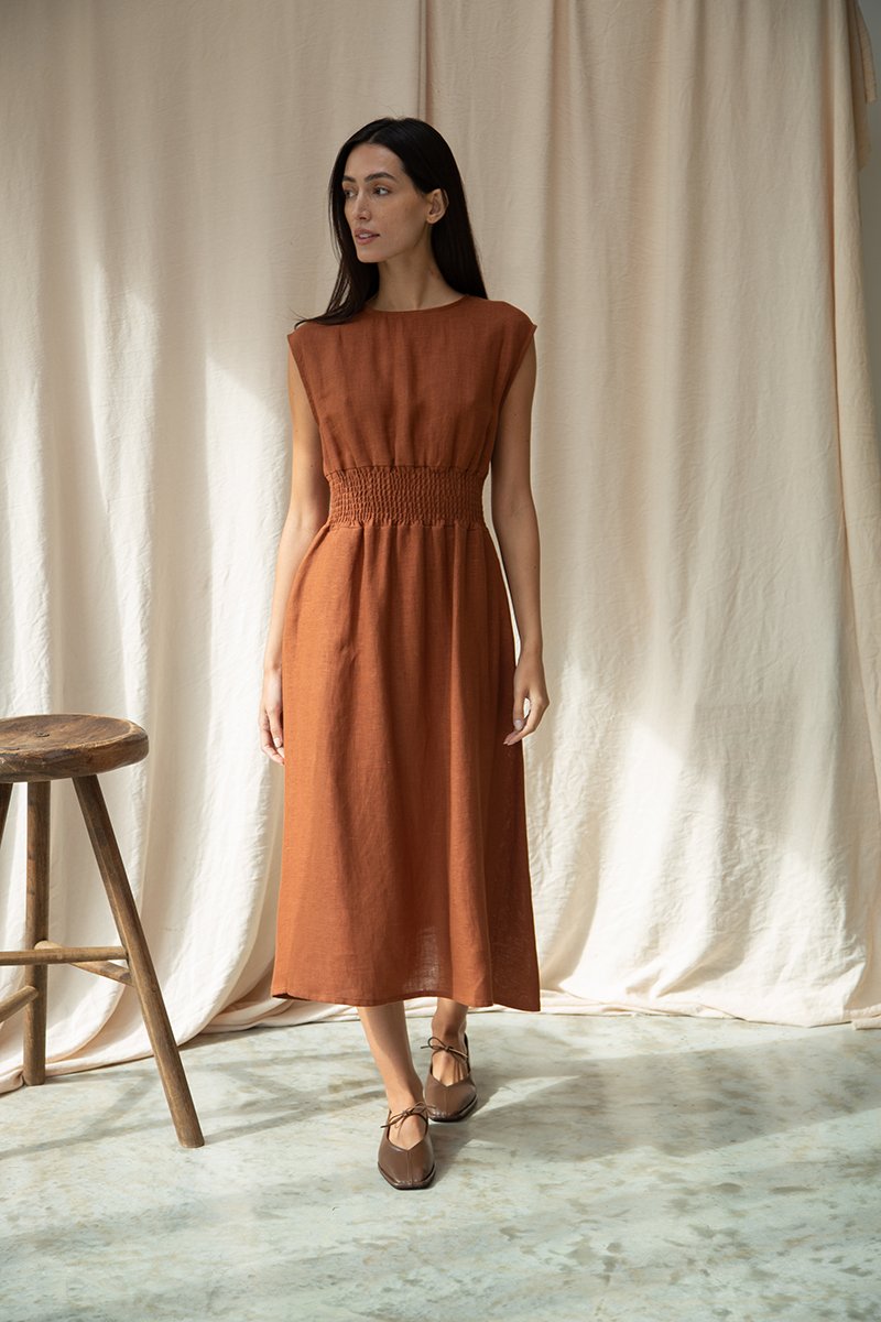 Ottillie-May Linen Dress - Russet