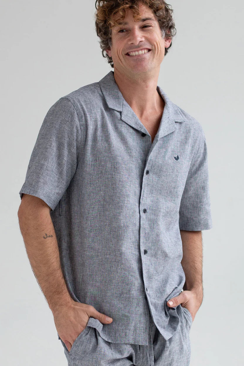 Olivera Short Sleeved Shirt — Navy Stripes