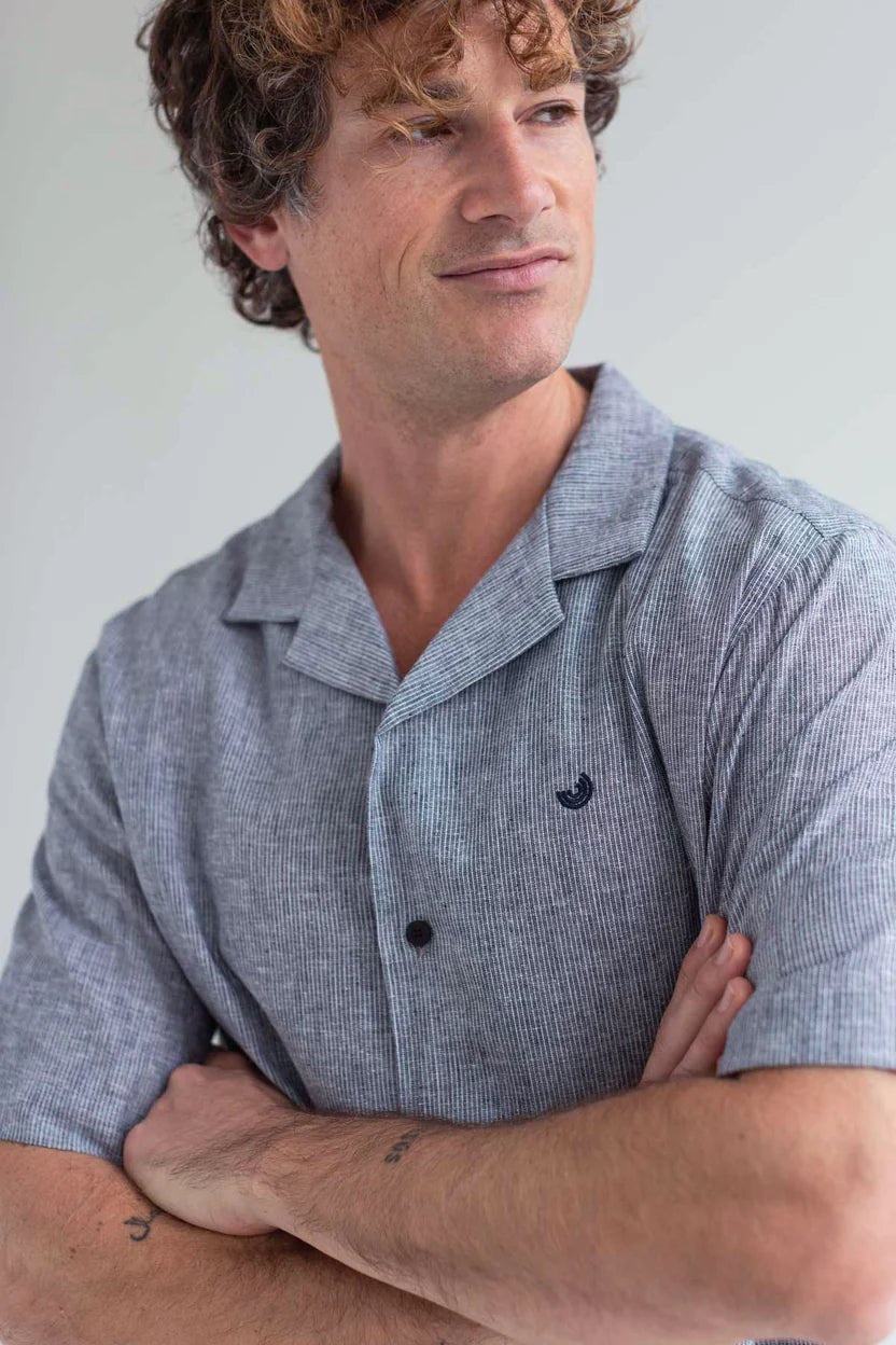 Olivera Short Sleeved Shirt — Navy Stripes