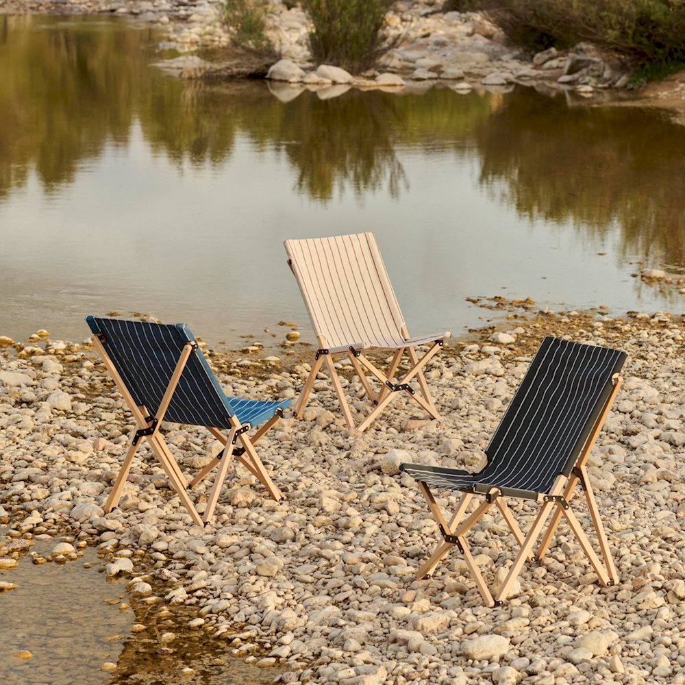Outdoor Market Folding Chair - Blue with Beige Stripes
