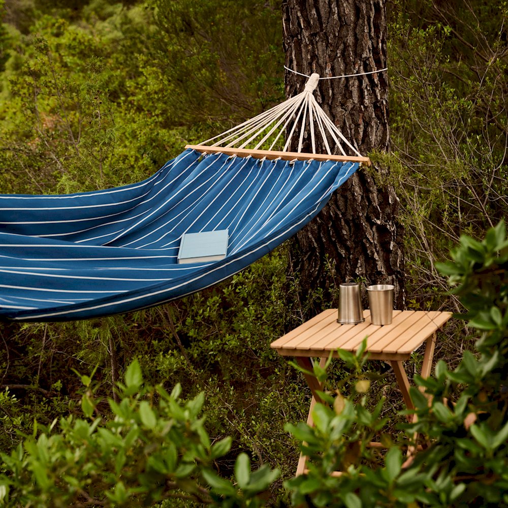 Outdoor Market Hammock - Blue with Beige Stripes