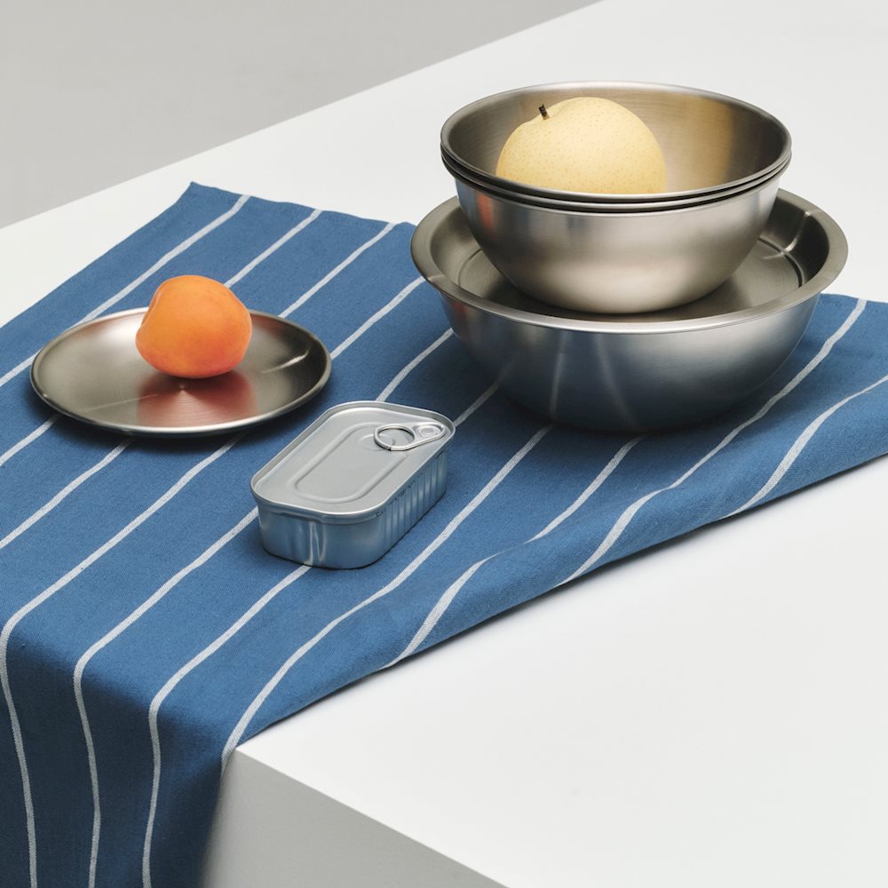 Outdoor Market Tea Towel - Set of 2 - Blue with Beige Stripes