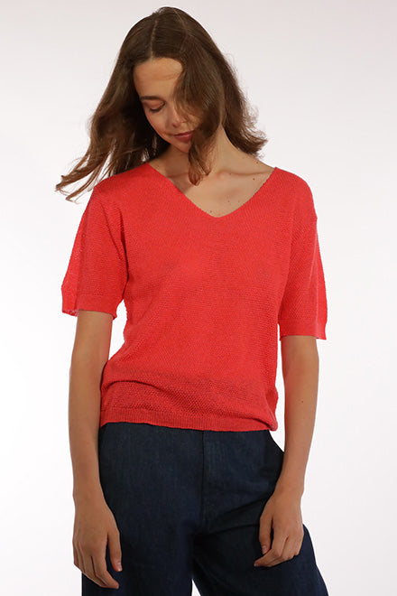 GIULIA Short Sleeves Sweater - Coral