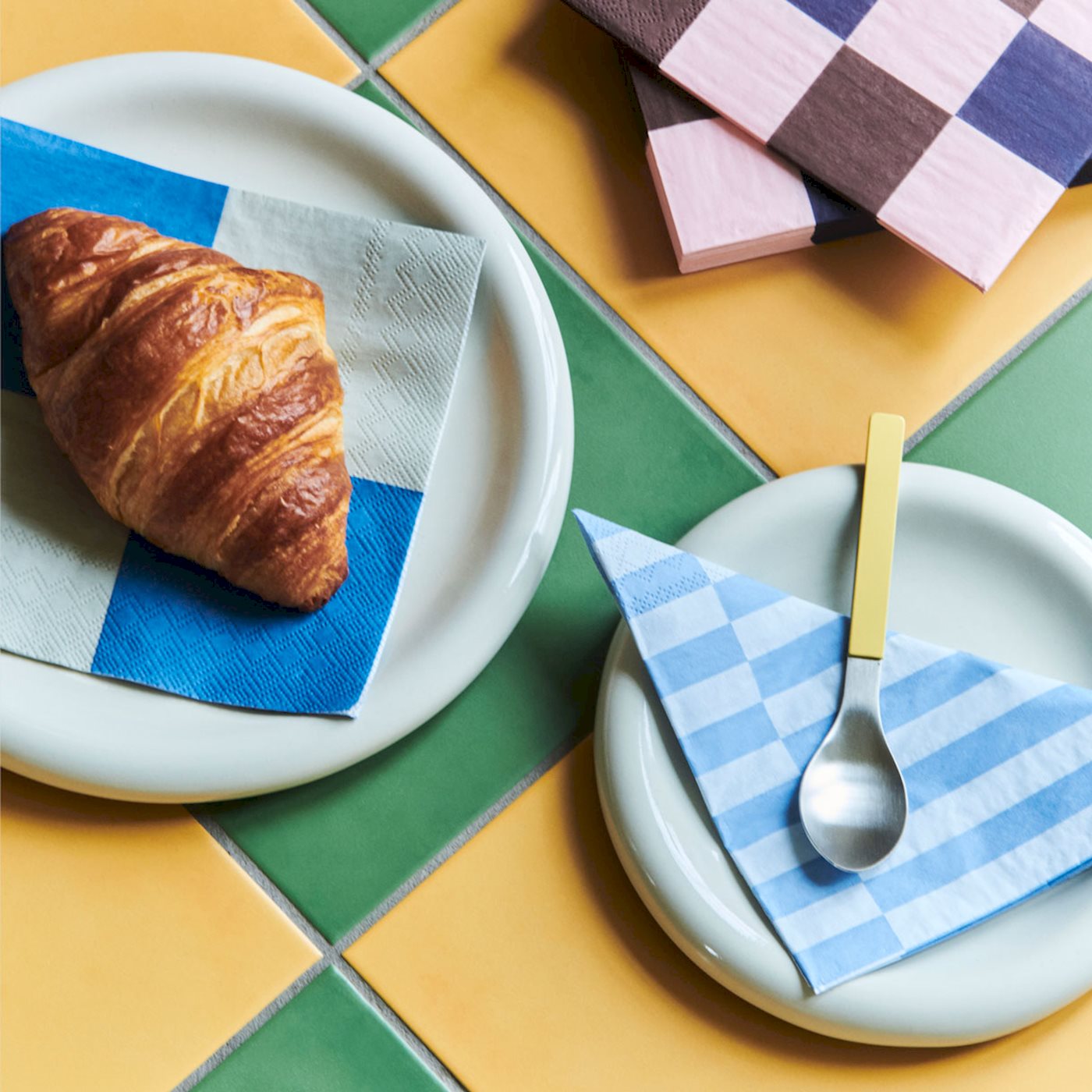 LUNCH  PATTERN NAPKINS - GREY & BLUE PILLAR STRIPE - SET OF 20