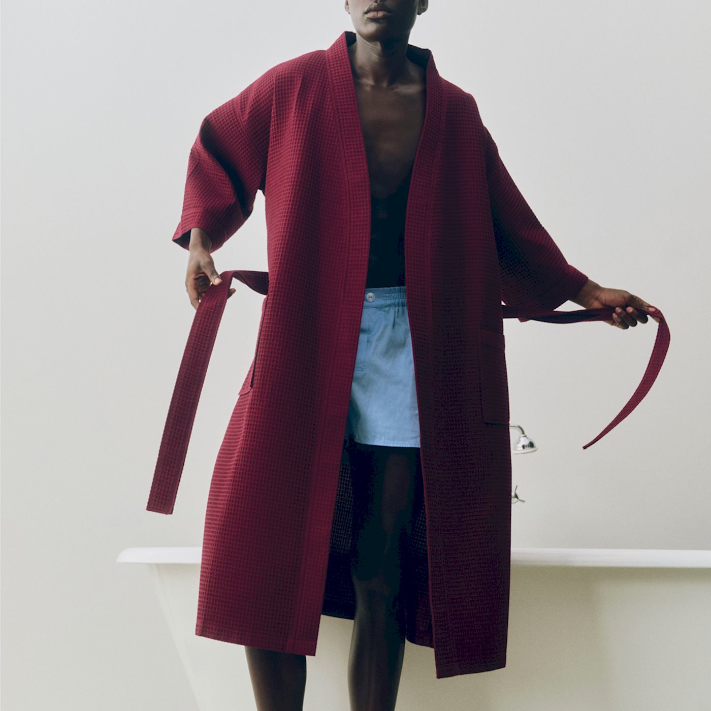 Waffle Bathrobe - Burgundy
