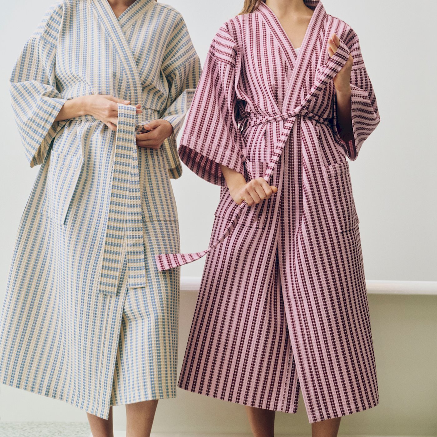 Waffle Bathrobe - Stripe Cool Pink