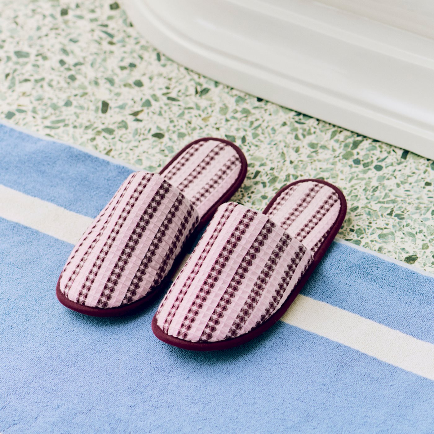 Waffle Slippers - Stripe Cool Pink