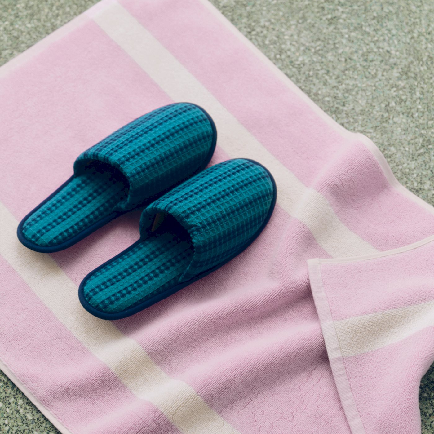 Waffle Slippers - Stripe Petrol Blue