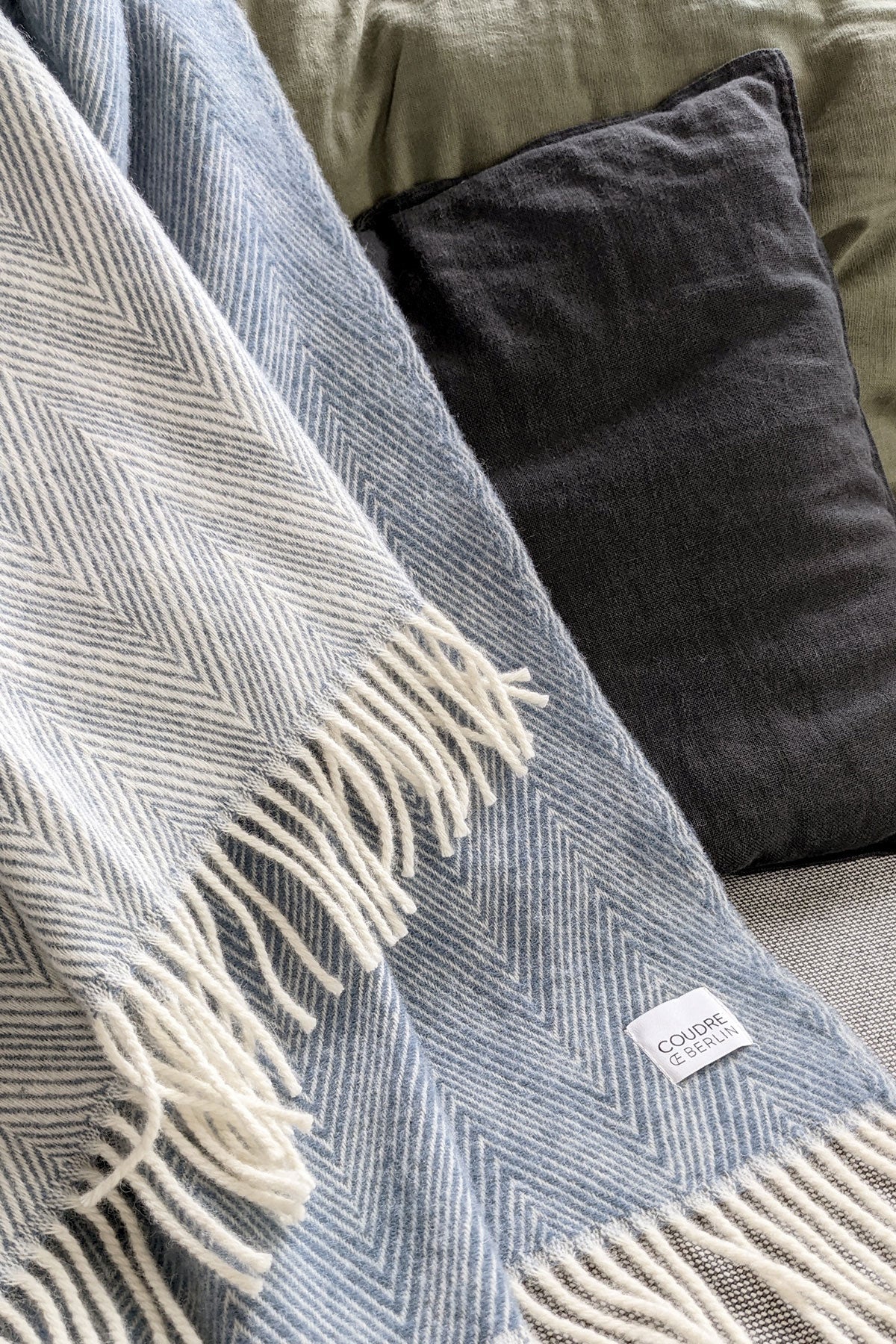 Wool Blanket  - Fine herringbone Blue Concrete