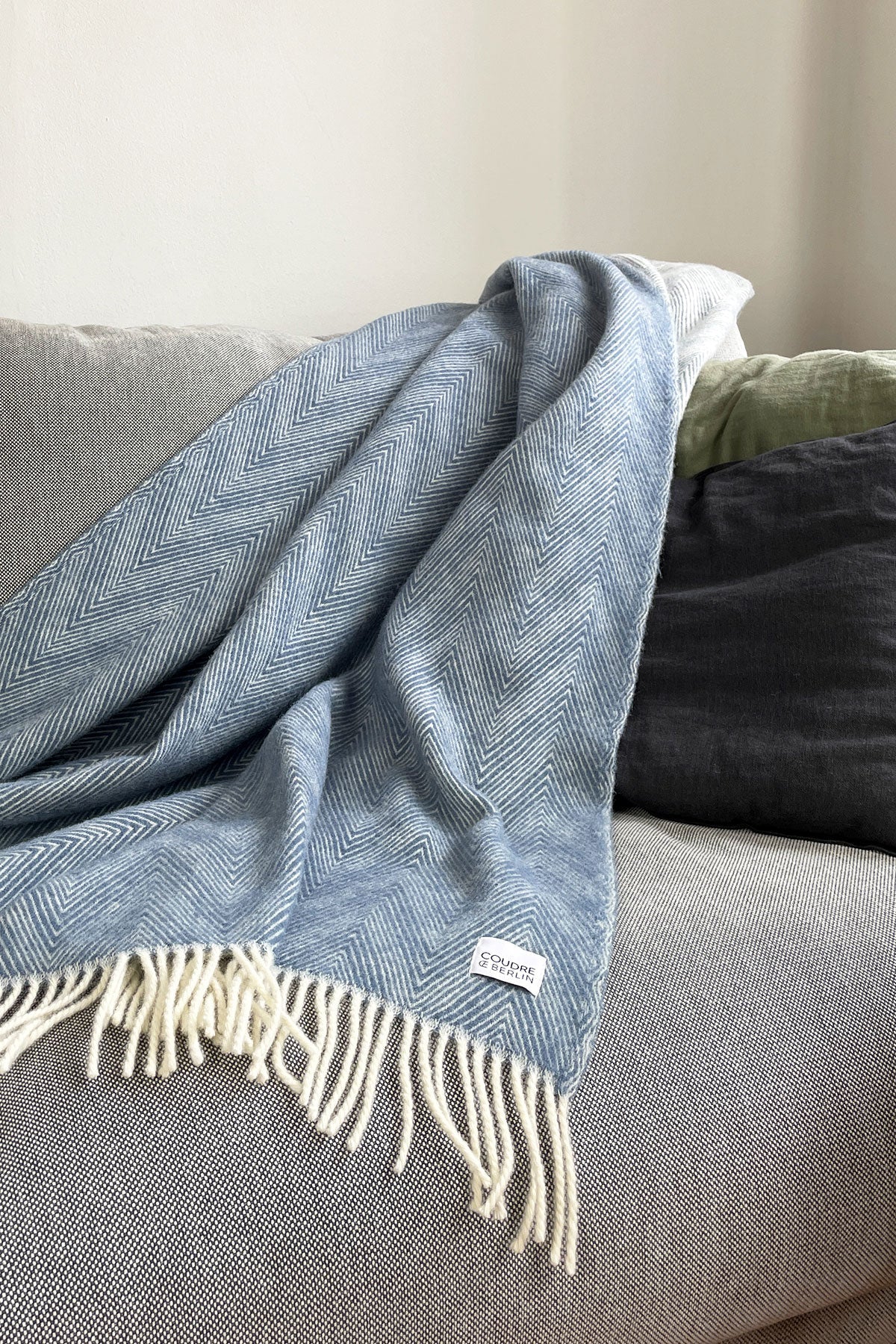 Wool Blanket  - Fine herringbone Blue Concrete