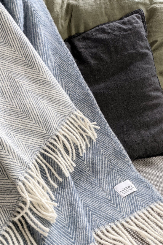 Wool Blanket  - Fine herringbone Blue Concrete