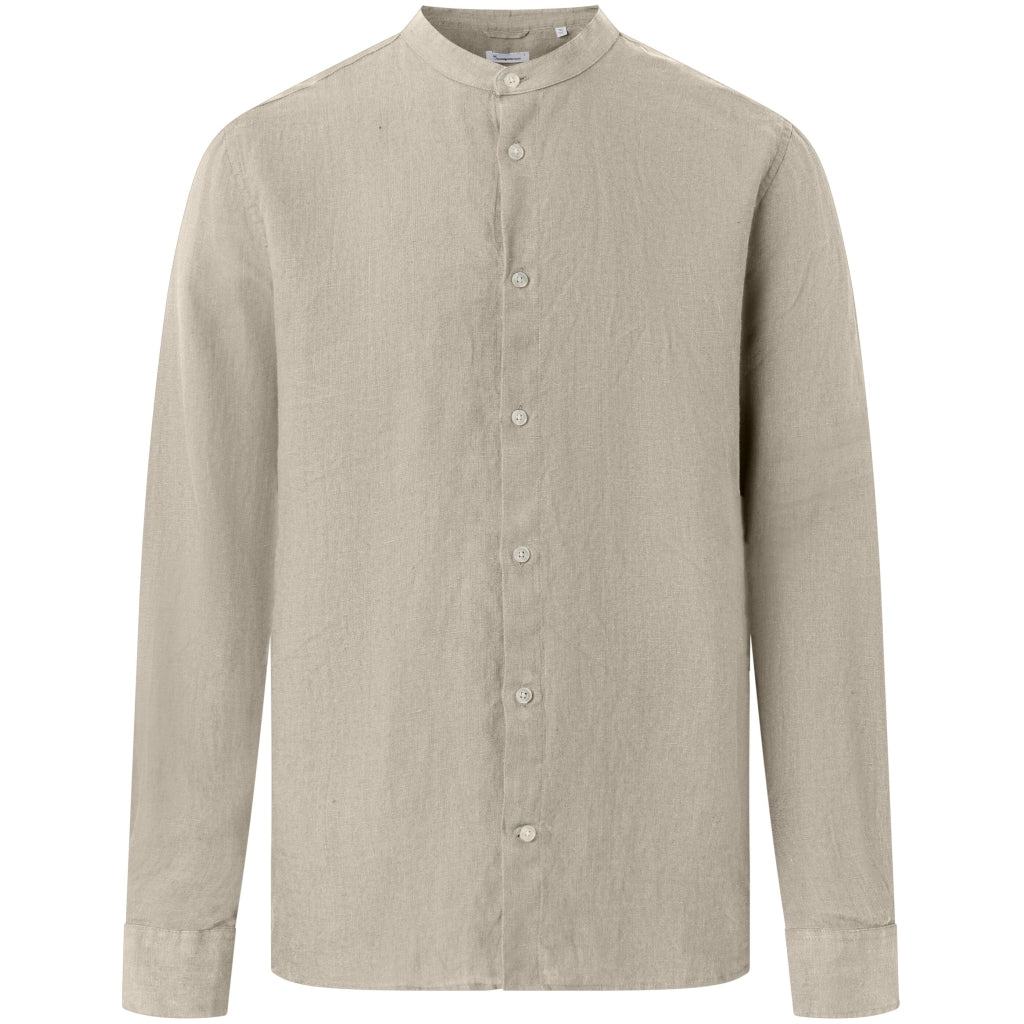 Custom Fit Linen Stand Collar Shirt GOTS/Vegan -  Light Feather Gray