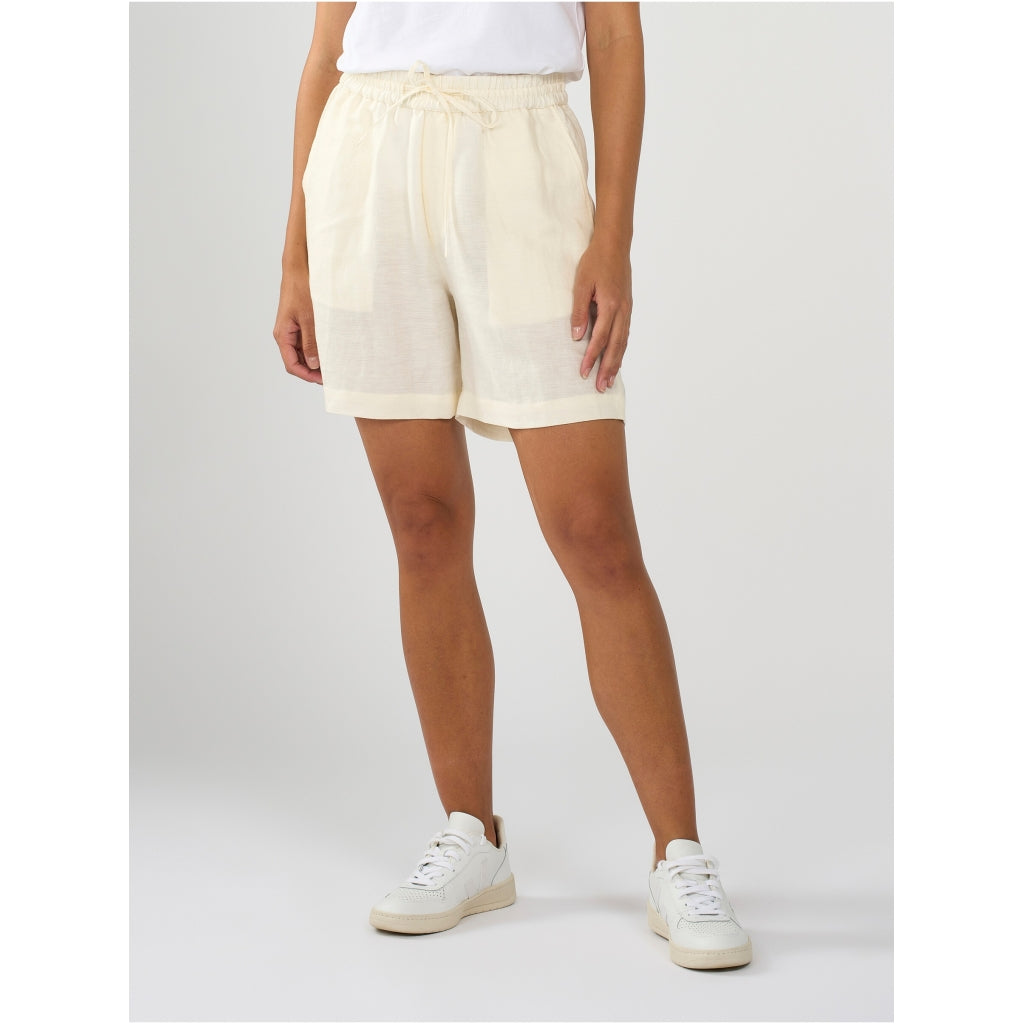 Linen Mix Elastic Waist Shorts - Vegan - Butter Cream