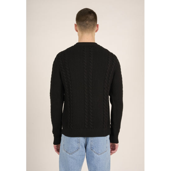 Load image into Gallery viewer, Cable Crew Neck Cotton Knit - GOTS/Vegan - Black Jet
