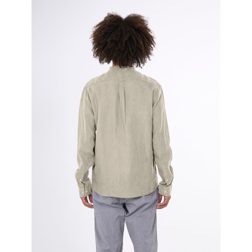 Custom Fit Linen Stand Collar Shirt GOTS/Vegan -  Light Feather Gray