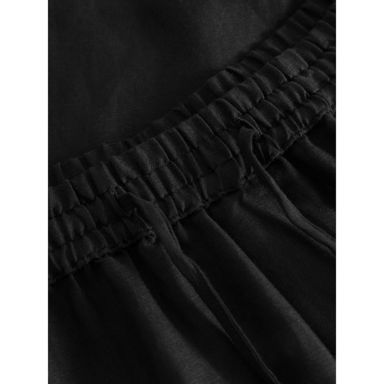 Linen Mix Elastic Waist Shorts - Vegan - Black Jet