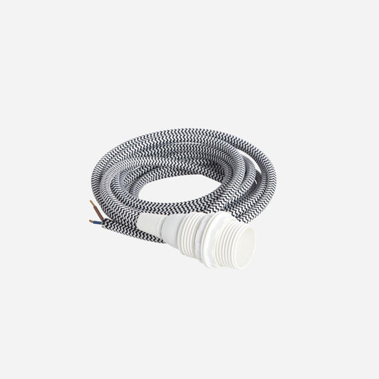 Fabric Wire with Socket and Two Rings - black/white