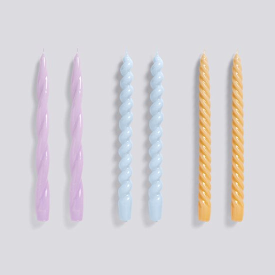 Load image into Gallery viewer, CANDLE / LONG MIX 6 PCS - lilac, light blue &amp;amp; dark peach
