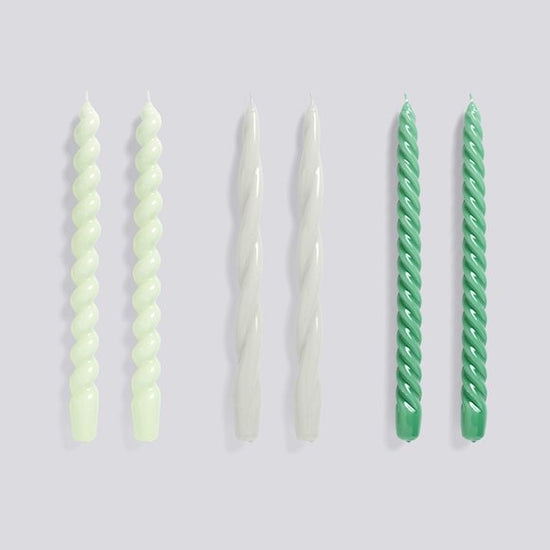 Load image into Gallery viewer, CANDLE / LONG MIX 6 PCS - mint, light grey &amp;amp; green
