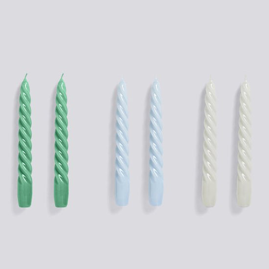 Load image into Gallery viewer, CANDLE / TWIST 6 PCS - green, light blue &amp;amp; light grey
