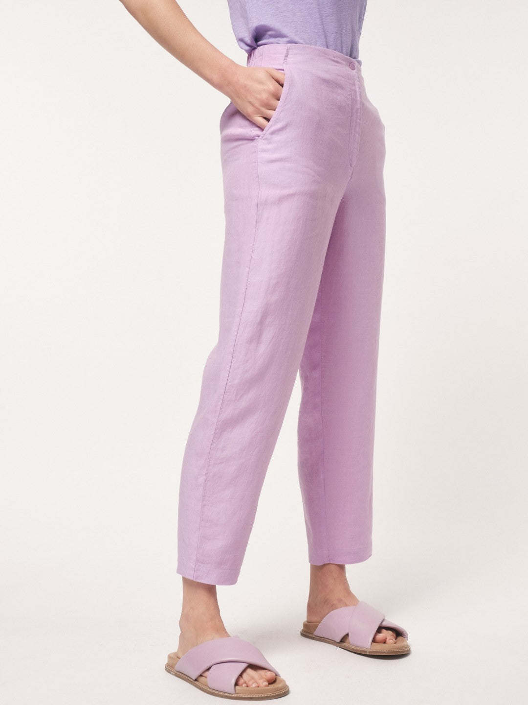 Organic Linen Pants -  Light Lilac