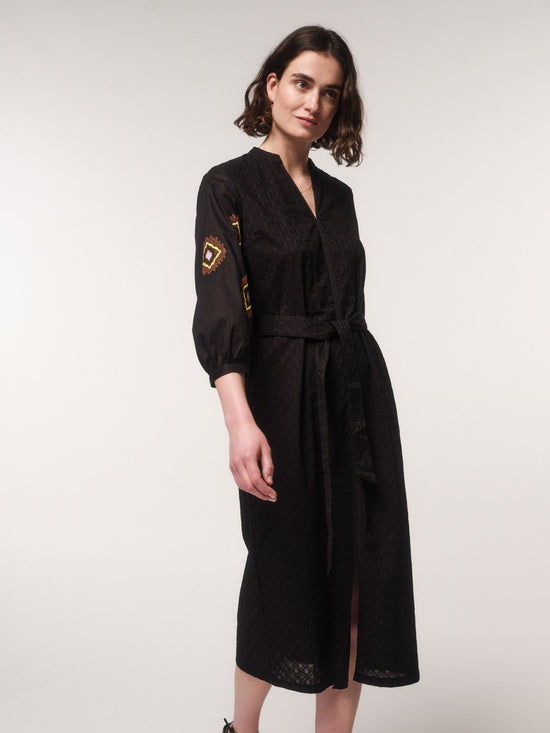Midi Dress with Embroidery - Black