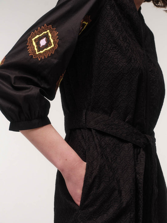 Midi Dress with Embroidery - Black