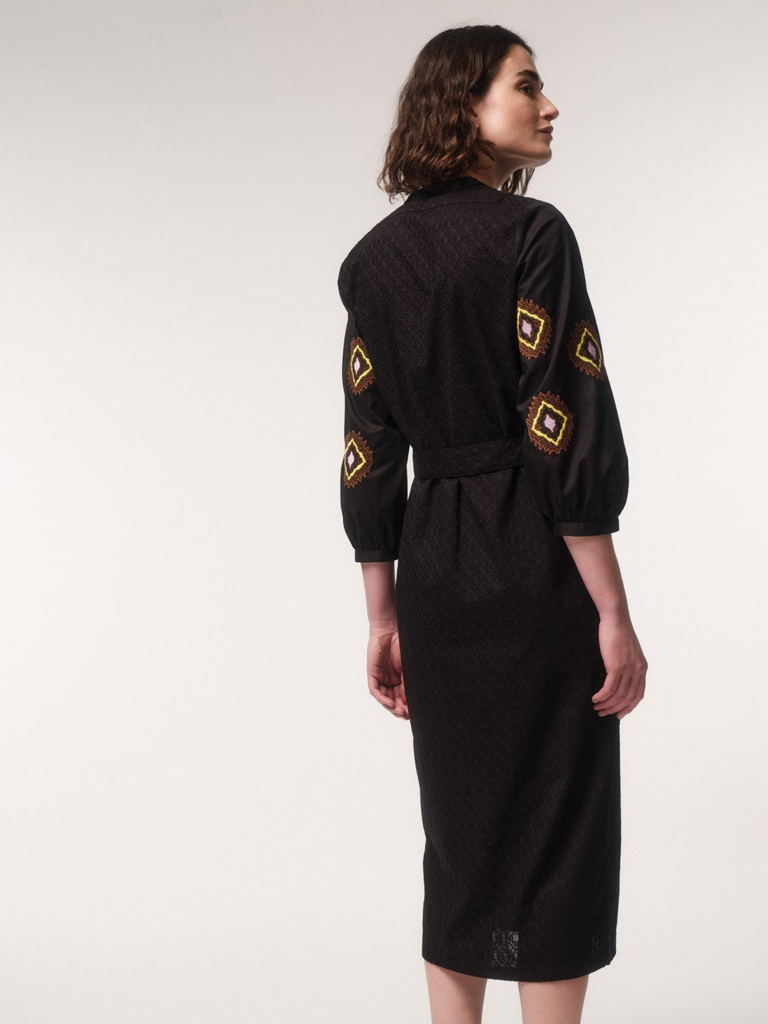 Midi Dress with Embroidery - Black